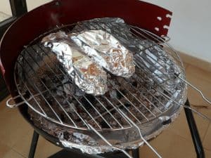 Grill with aluminum foil